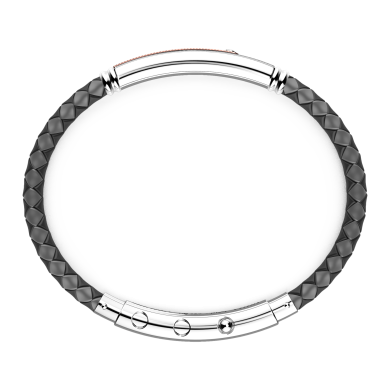 Zancan black silicone bracelet with silver tag and rose gold details.