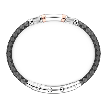 Pulsera Zancan de silicona negra con placa de plata y detalles de oro rosa. 2