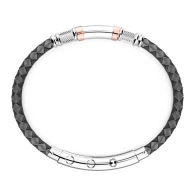 Bracciale Zancan in silicone nero con targa in argento e dettagli in oro rosa.