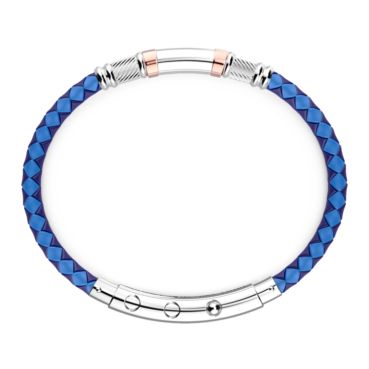 Zancan black silicone bracelet with silver tag and rose gold details.