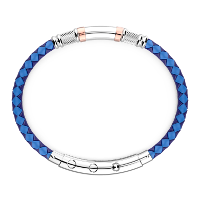 Zancan black silicone bracelet with silver tag and rose gold details.
