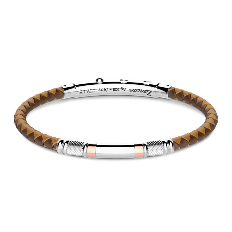 Zancan black silicone bracelet with silver tag and rose gold details.