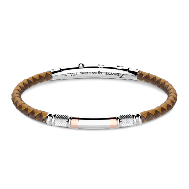 Zancan black silicone bracelet with silver tag and rose gold details.