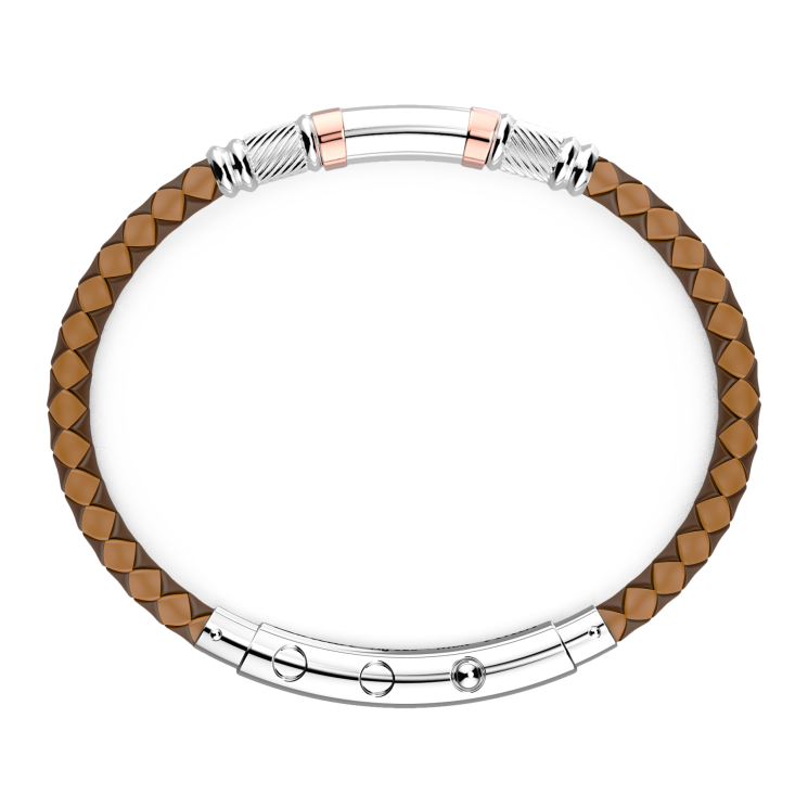 Bracciale Zancan in silicone nero con targa in argento e dettagli in oro rosa.