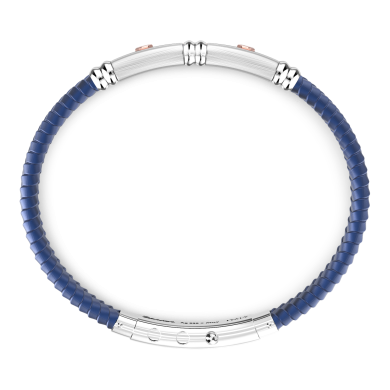 Bracciale Zancan in silicone nero con targa in argento e dettagli in oro rosa.