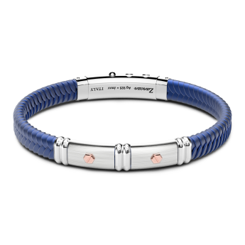 Bracciale Zancan in silicone nero con targa in argento e dettagli in oro rosa.