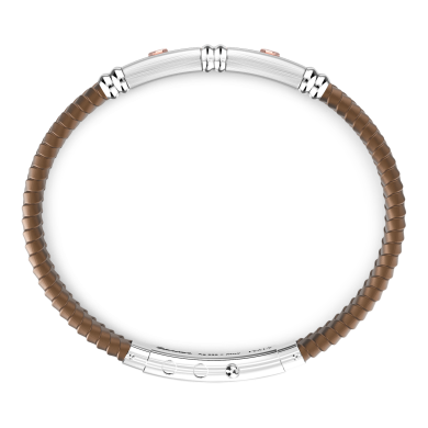 Bracciale Zancan in silicone nero con targa in argento e dettagli in oro rosa.