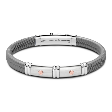 Zancan black silicone bracelet with silver tag and rose gold details.
