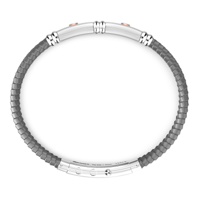Zancan black silicone bracelet with silver tag and rose gold details.
