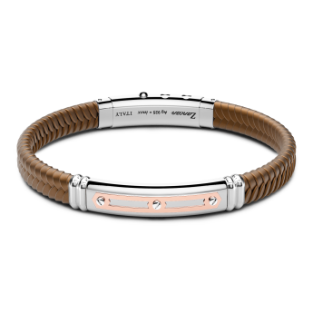 Zancan black silicone bracelet with silver tag and rose gold details.