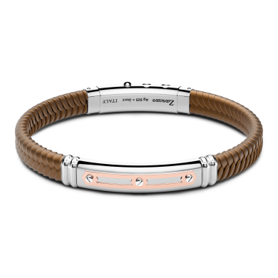 Zancan black silicone bracelet with silver tag and rose gold details.
