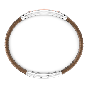 Zancan black silicone bracelet with silver tag and rose gold details. 2