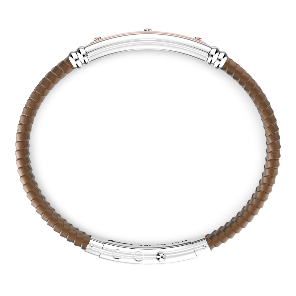 Zancan black silicone bracelet with silver tag and rose gold details.