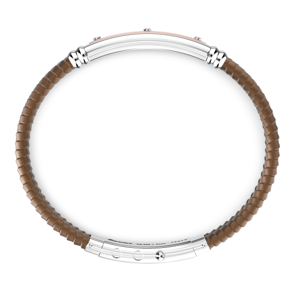 Pulsera Zancan de silicona negra con placa de plata y detalles de oro rosa.