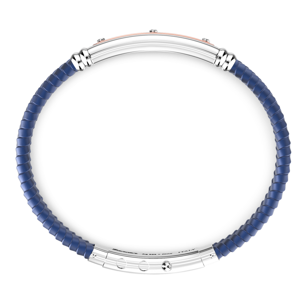 Zancan black silicone bracelet with silver tag and rose gold details.