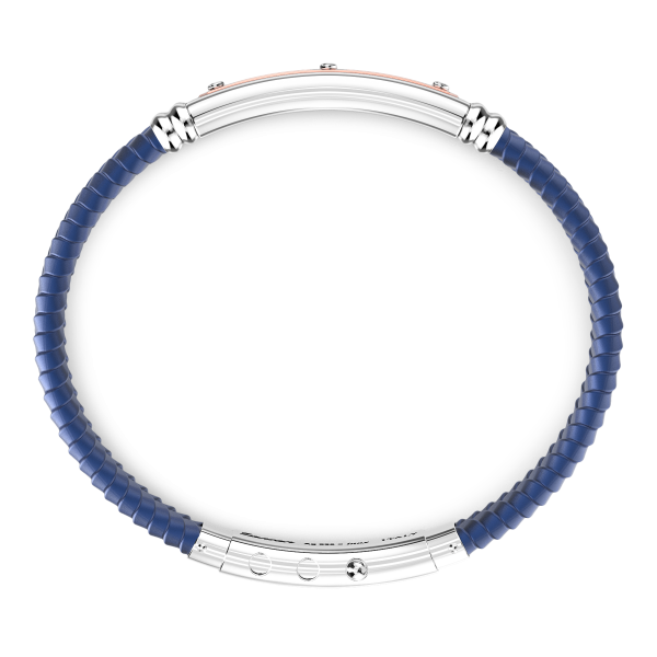 Zancan black silicone bracelet with silver tag and rose gold details.