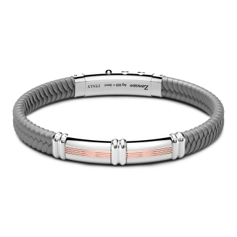 Bracciale Zancan in silicone nero con targa in argento e dettagli in oro rosa.