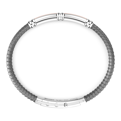Zancan black silicone bracelet with silver tag and rose gold details.