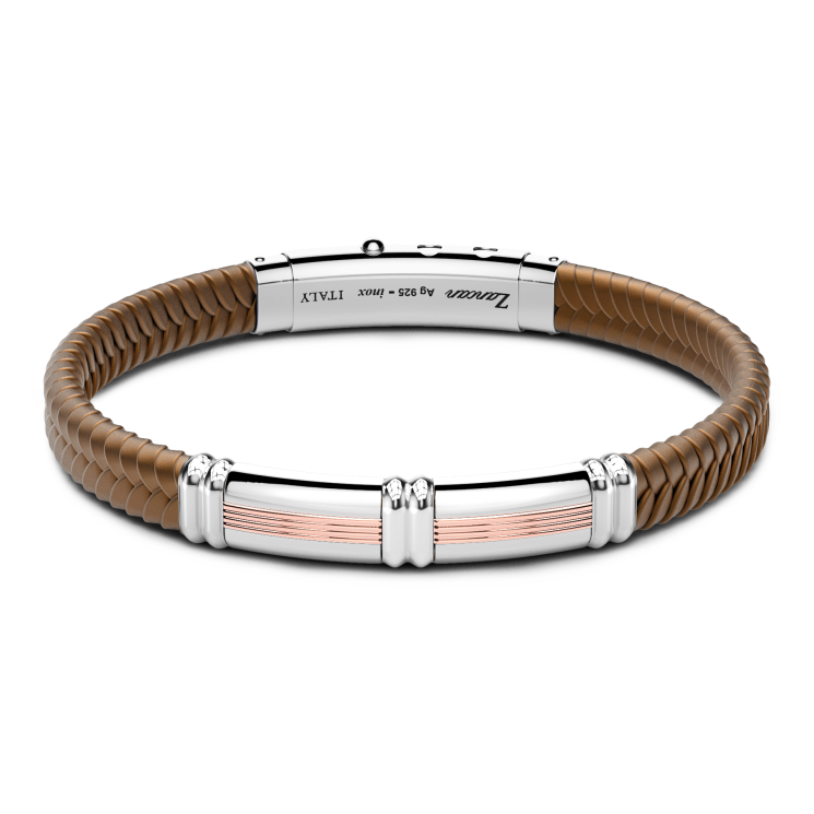 Zancan black silicone bracelet with silver tag and rose gold details.
