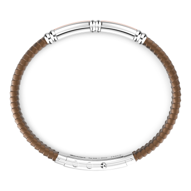 Bracciale Zancan in silicone nero con targa in argento e dettagli in oro rosa.