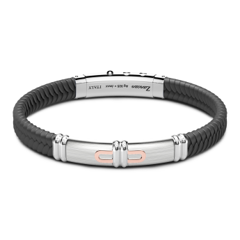 Zancan black silicone bracelet with silver tag and rose gold details.