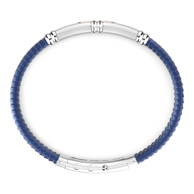 Bracciale Zancan in silicone nero con targa in argento e dettagli in oro rosa.