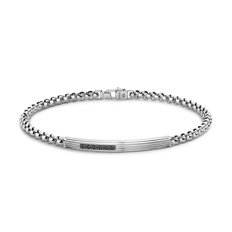 Zancan silver bracelet with tag and black stones.