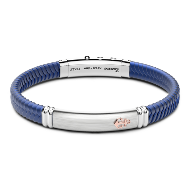 Bracciale Zancan in silicone nero con targa in argento e dettagli in oro rosa.