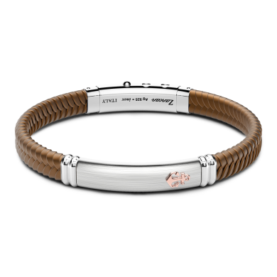 Bracciale Zancan in silicone nero con targa in argento e dettagli in oro rosa.