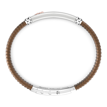 Pulsera Zancan de silicona negra con placa de plata y detalles de oro rosa. 2