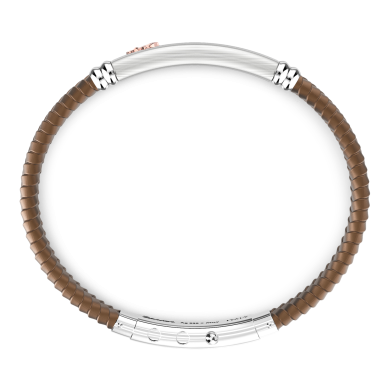 Zancan black silicone bracelet with silver tag and rose gold details.