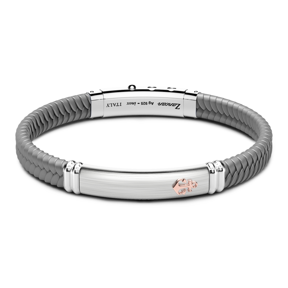 Zancan black silicone bracelet with silver tag and rose gold details.