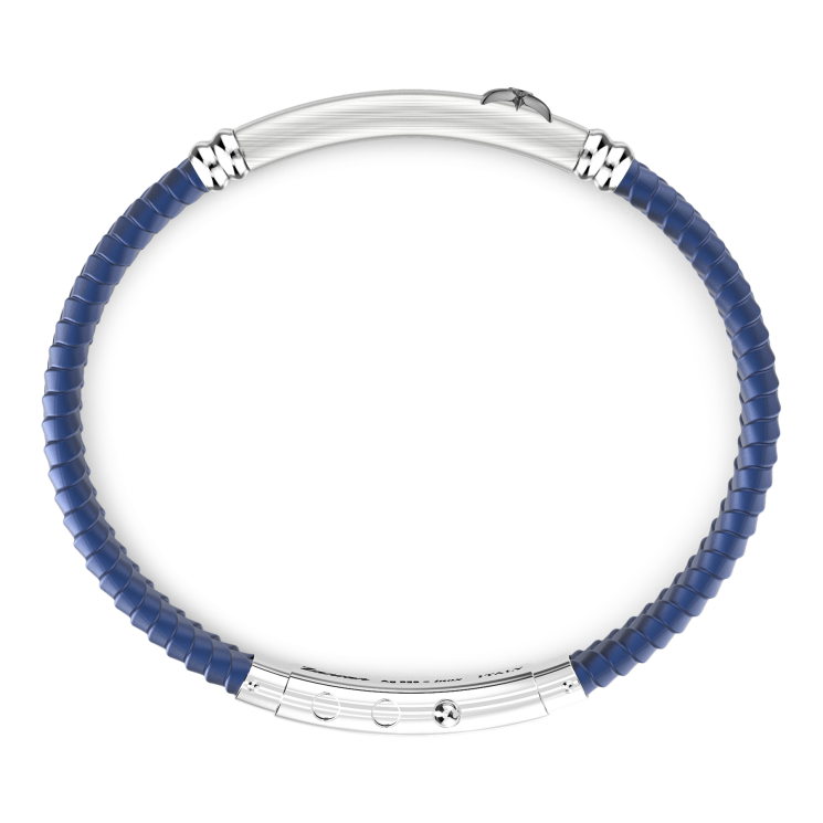 Zancan-Armband aus schwarzem Silikon mit Silberplakette.