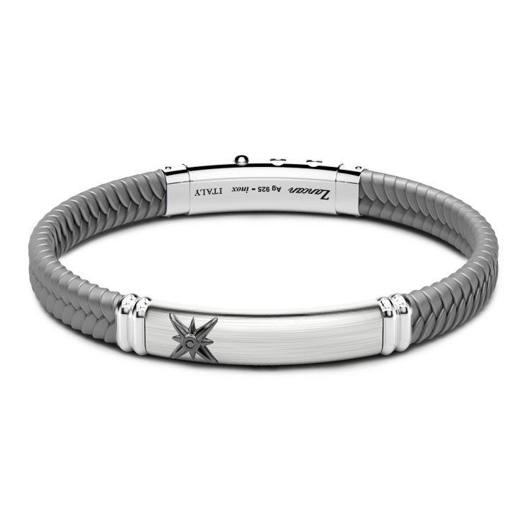 Zancan-Armband aus schwarzem Silikon mit Silberplakette.