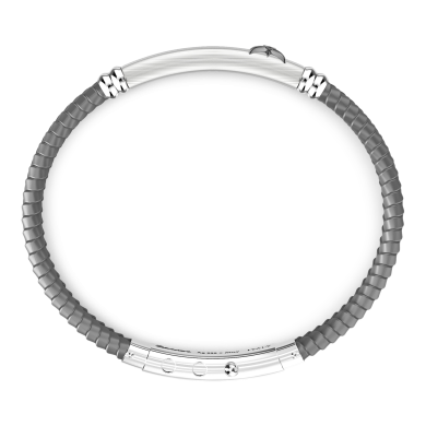 Zancan-Armband aus schwarzem Silikon mit Silberplakette.