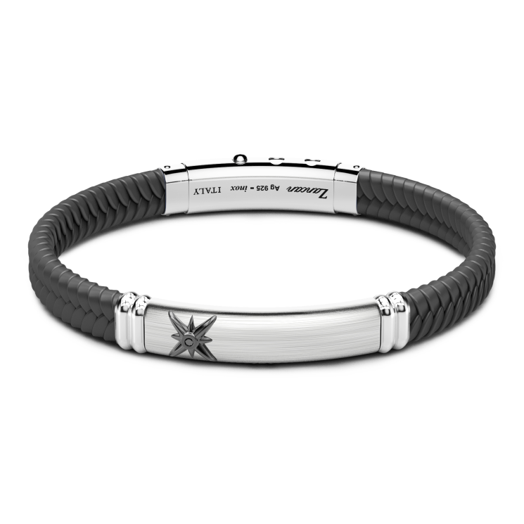 Zancan black silicone bracelet with silver tag.