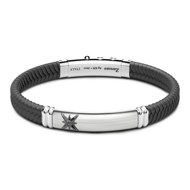 Pulsera Zancan de silicona negra con placa de plata.