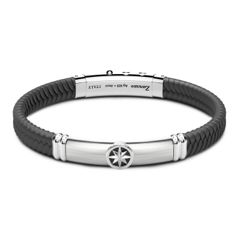 Pulsera Zancan de silicona negra con placa de plata.