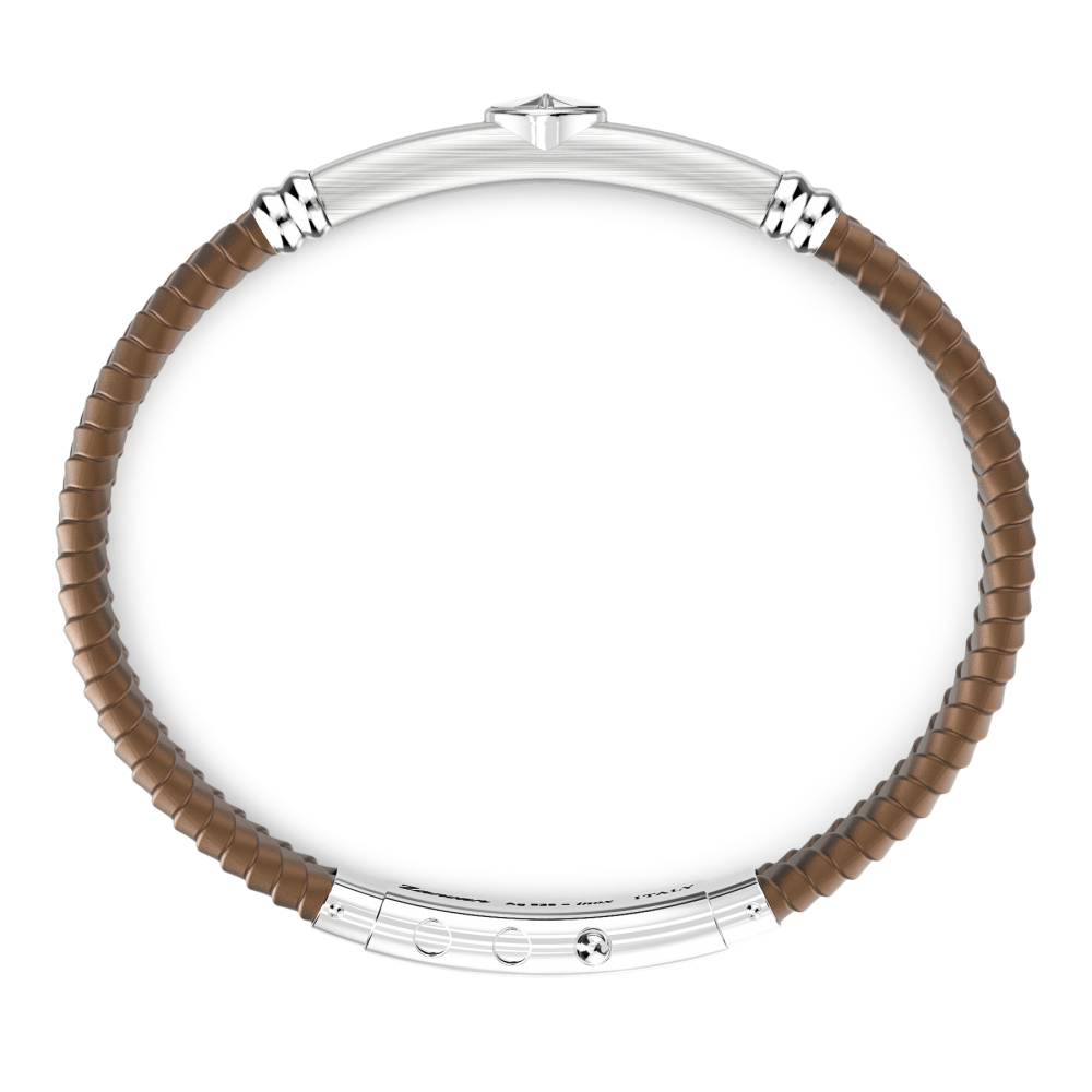 Zancan-Armband aus schwarzem Silikon mit Silberplakette.