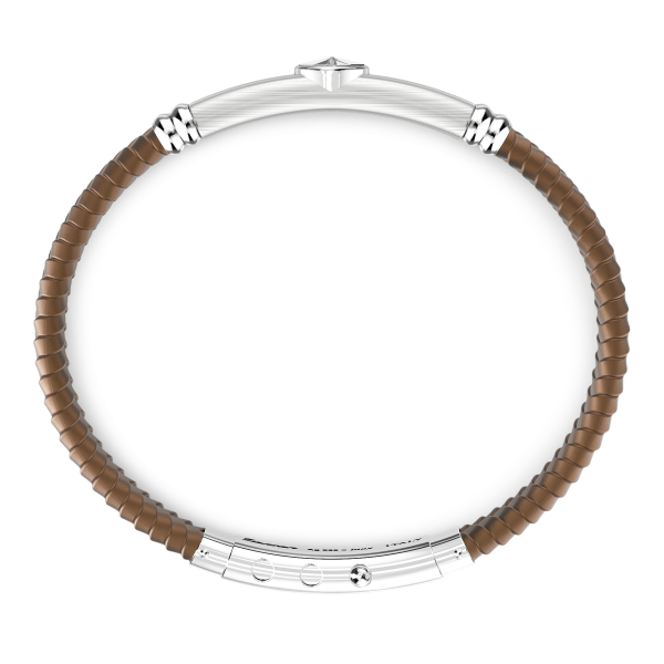 Zancan-Armband aus schwarzem Silikon mit Silberplakette.