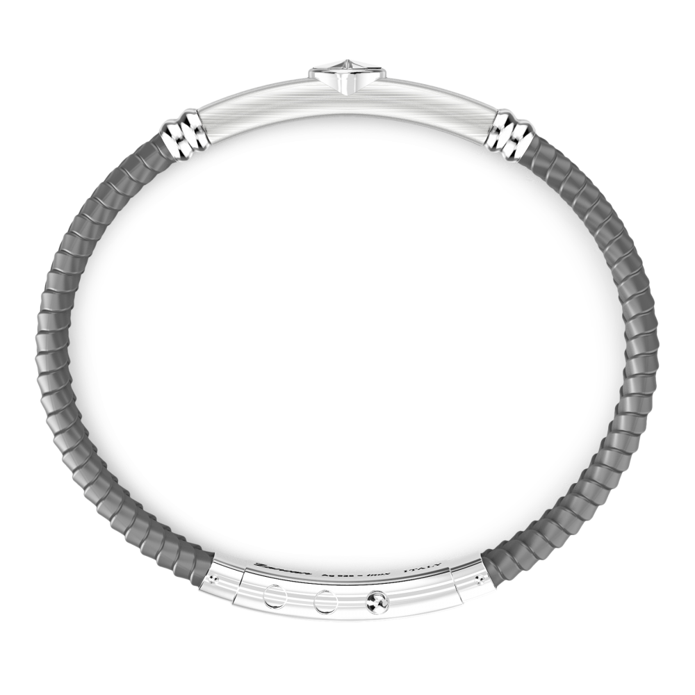 Zancan-Armband aus schwarzem Silikon mit Silberplakette.