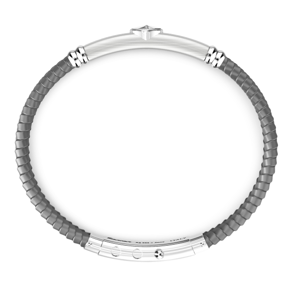 Zancan black silicone bracelet with silver tag.