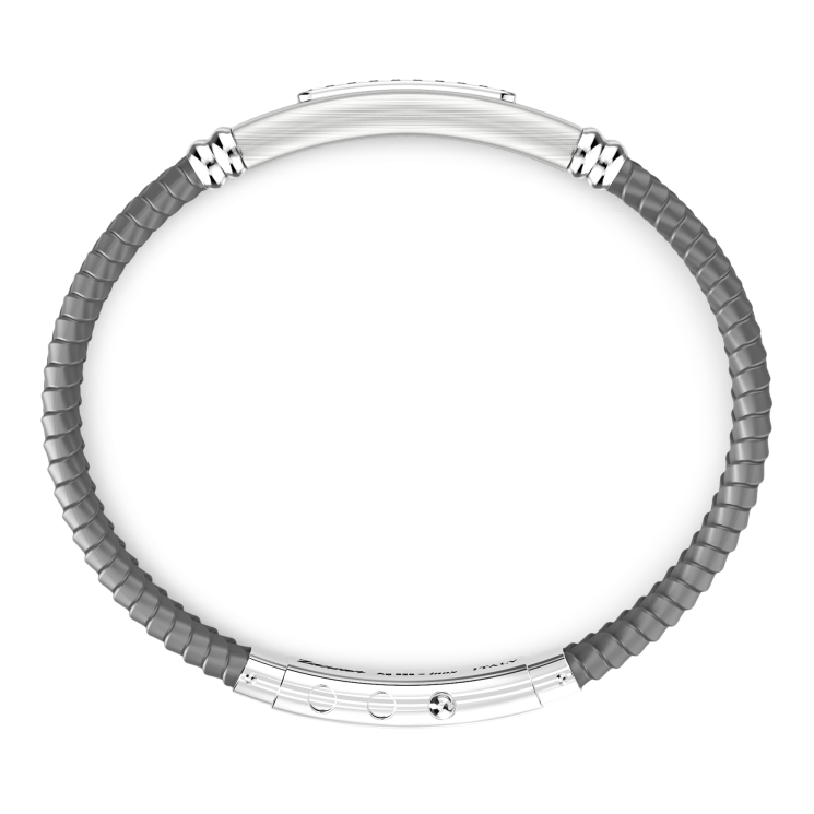 Pulsera Zancan de silicona con placa de plata y piedras negras.
