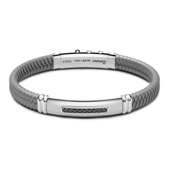 Zancan silicone bracelet with silver tag and black stones.