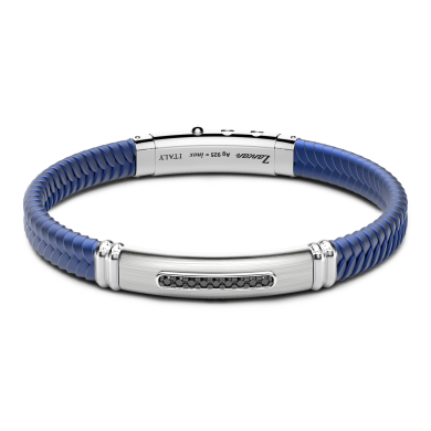Zancan silicone bracelet with silver tag and black stones.