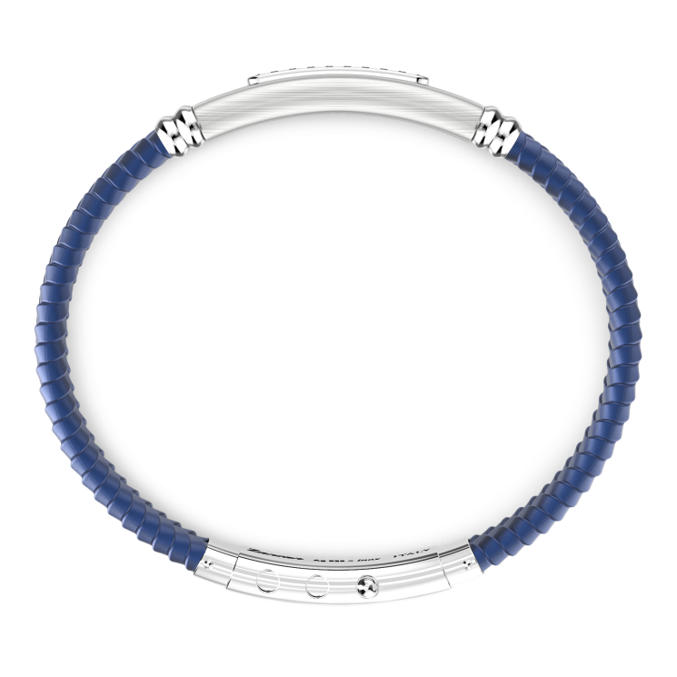 Zancan silicone bracelet with silver tag and black stones.