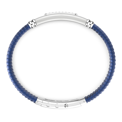 Zancan silicone bracelet with silver tag and black stones.
