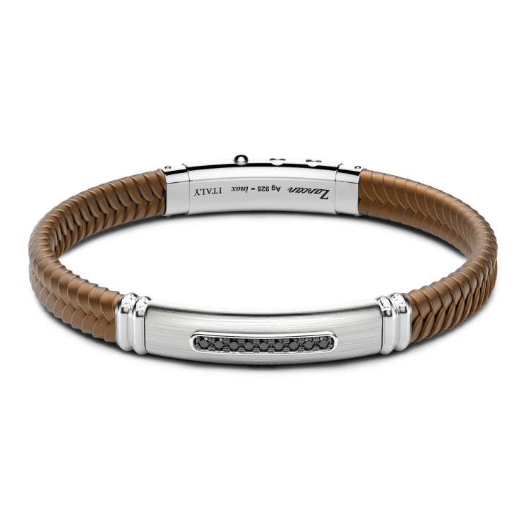 Zancan silicone bracelet with silver tag and black stones.
