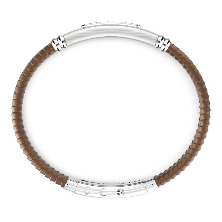 Zancan silicone bracelet with silver tag and black stones.