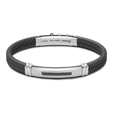 Zancan silicone bracelet with silver tag and black stones.
